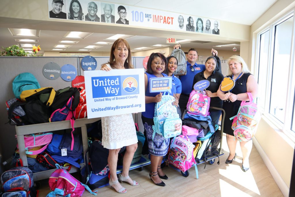 United Way of Broward County volunteers at the backpack drive. 
