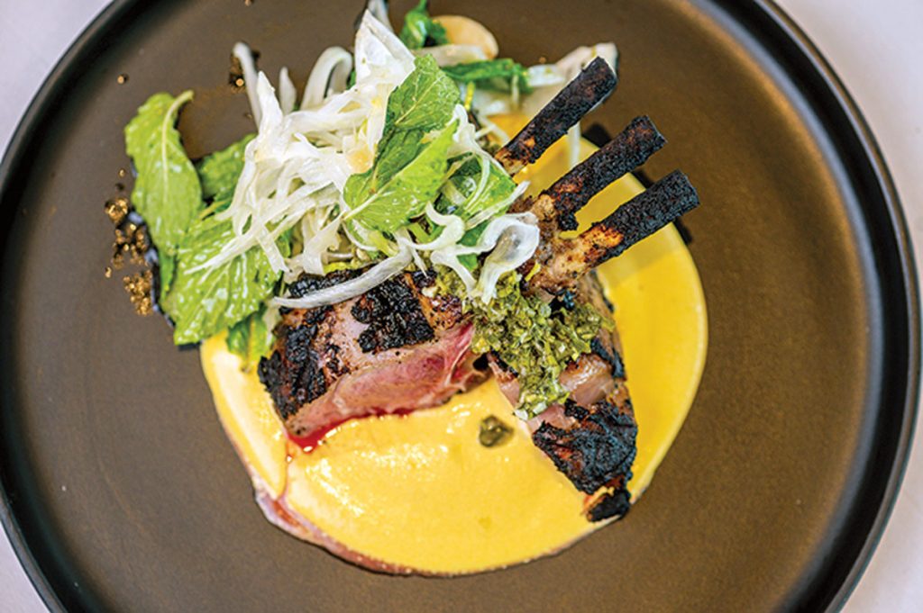 Grilled rack of lamb with Salmoriglio and Peruvian yellow pepper sauce at Morea
